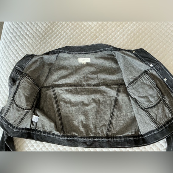 PacSun Cropped Vintage Wash Denim Striped Jacket M/L - Picture 7 of 13